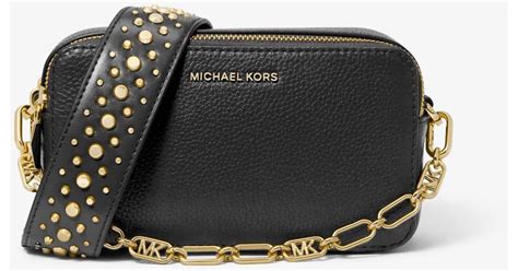 Michael Kors NWT Jet Set Black Pebbled Leather Tan Strap